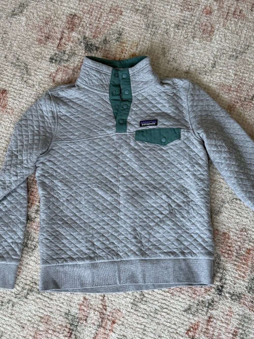 Patagonia Quilt Snap-T Pullover | Organic Cotton | Gray & Teal | Size S